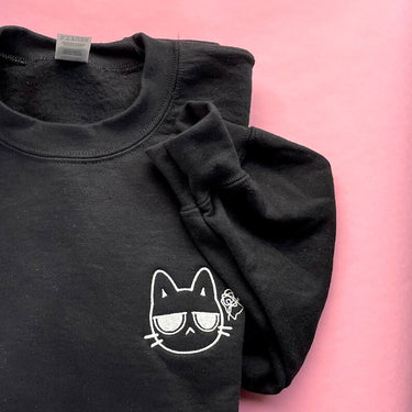 Glow in the Dark Embroidered Sweatshirts for Cat Lovers, Cute Cat Emojis, Adult Unisex, Cute Embroidered Crewneck, Unique Embroidery Gifts
